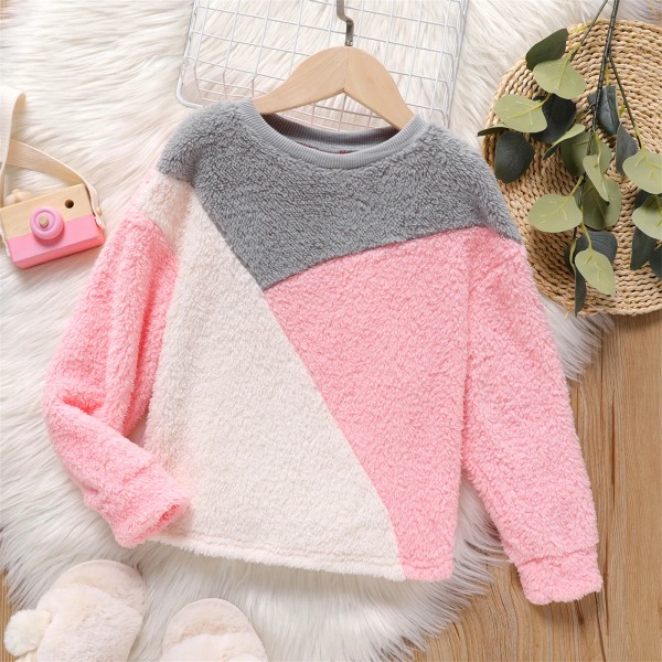 Kid Girl Sweet Colorblock Fleece Pullover Sweatshirt ColorBlock 5-6 Years