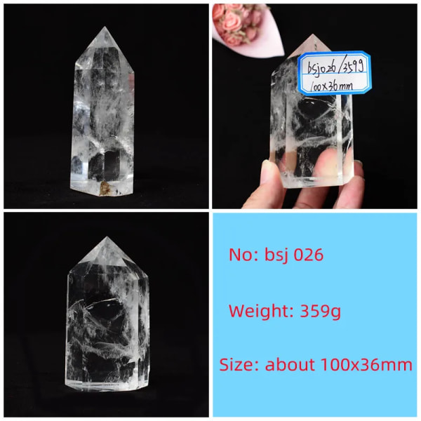 Hög kvalitet naturlig klar kvarts Stor storlek Transparens Quartz Point Healing Stone Kristall Prismor Obelisk Wand Sten Heminredning bsj026