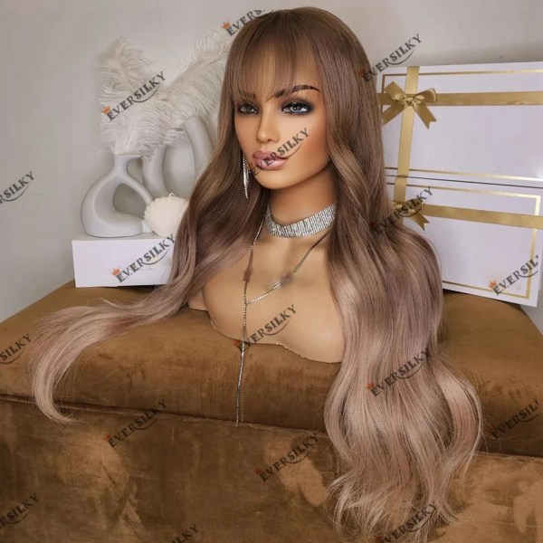 Glueless Fringe Ombre Blond Body Wave Ash Blond Transparent Spets 13X6 Spets Front Peruk för kvinnor 150Densitet Remy brasilianskt hår 13x4 lace wig 14inches