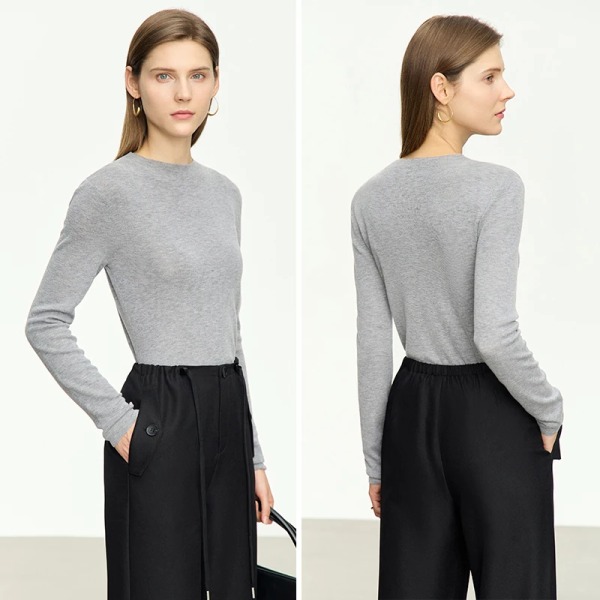 Minimalism Damkläder 2023 Solid Commuter Höst Ny Mock Neck Slim Wool Långärmad Mode Pullover Toppar 12343243 grey S