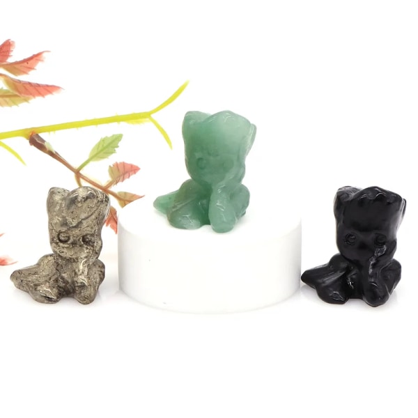 1,2" Träd Man Sten Cartoon Tecknad Staty Natural Gem Kristall Reiki Healing Figurine Hantverk Heminredning Barnpresent Partihandel Green Aventurine 5pcs