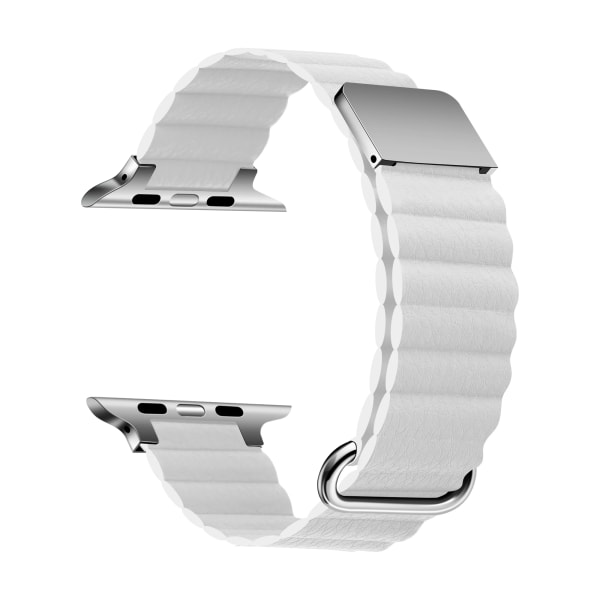 Magnetisk rem för Apple Watch Ultra 49mm 8 7 45mm 41mm Läder Metall armband i rostfritt stål För iWatch 6 5 4 3 SE 44/42/40mm White 42mm 44mm 45mm 49mm