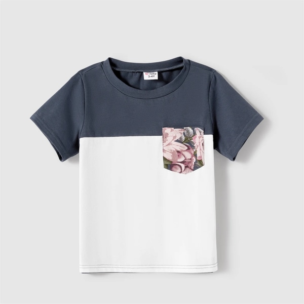 Familjematchande kläder Allover med blommigt print Cami-klänningar med bälte och kortärmade Colorblock-t-shirts-set BLUEWHITE Girl 3-4 Years
