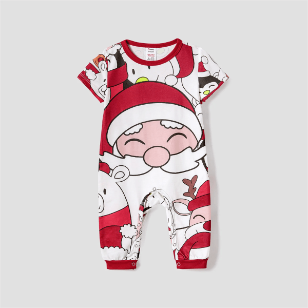 Jultomte och print Familj Matchande kortärmade toppar och shorts Pyjamasset (flammsäker) White Women XXL