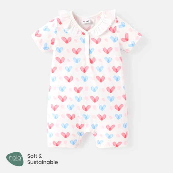 Alla hjärtans dag Baby Girl Allover Heart Print Volanger Krage Kortärmad Naia Romper Colorful 6-9Months