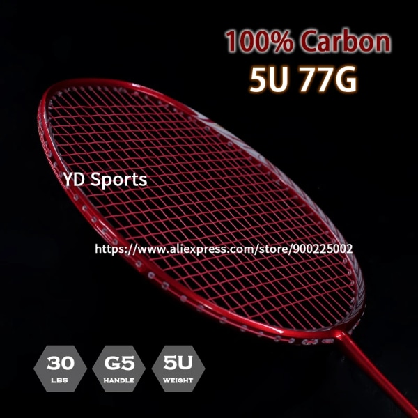 Ultralätta badmintonracketar i helkol med väskor 5u 77g professionell racket 22-30lbs g5 speed sport för vuxna gold