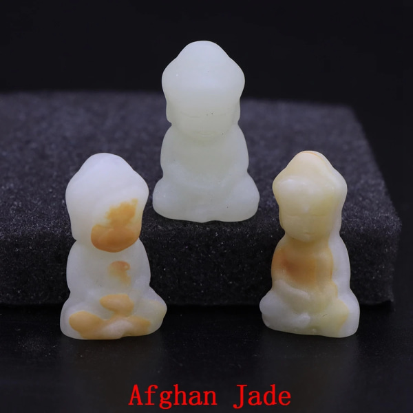 Buddhastaty Naturstenar Reiki Healing Kristaller, Andlig tro Figurine Be Rikedom Lucky Crafts Hem pärla dekoration 1,2" Afghan Jade 20 pcs