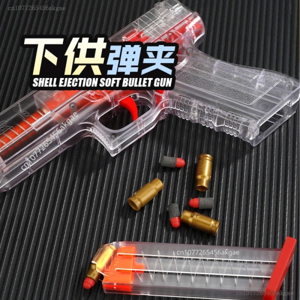 2023 Transparent M1911 Toy Gun Outdoor Mjuka Kulor Manuell Pistol Toy Airsoft CS Game Ejection Handgun För Pojkar Födelsedagspresent Clock