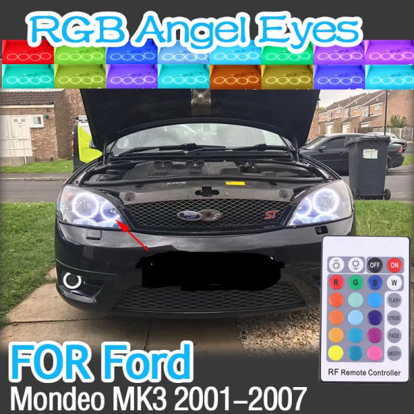 RGB flerfärgad RF-fjärrkontroll Halo Ringar DRL LED Angel Eyes Kit För FORD Mondeo MK3 2001-2007 biltillbehör