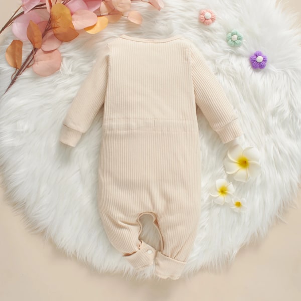 Baby Solid Ribbad Långärmad Jumpsuit med dragsko Playsuit Ginger 3-6Months