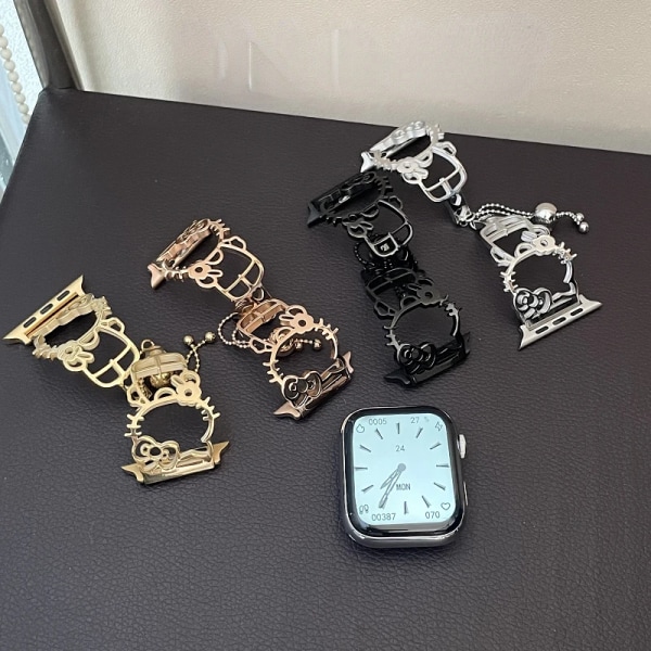 Metallrem För Apple Watch Ultra 49mm 8 7 45mm 41mm Tecknad kattsmycke ersättningsband För iWatch 6 5 4 3 2 SE 44mm 42mm 40mm Silver 42mm-44mm-45mm-49mm