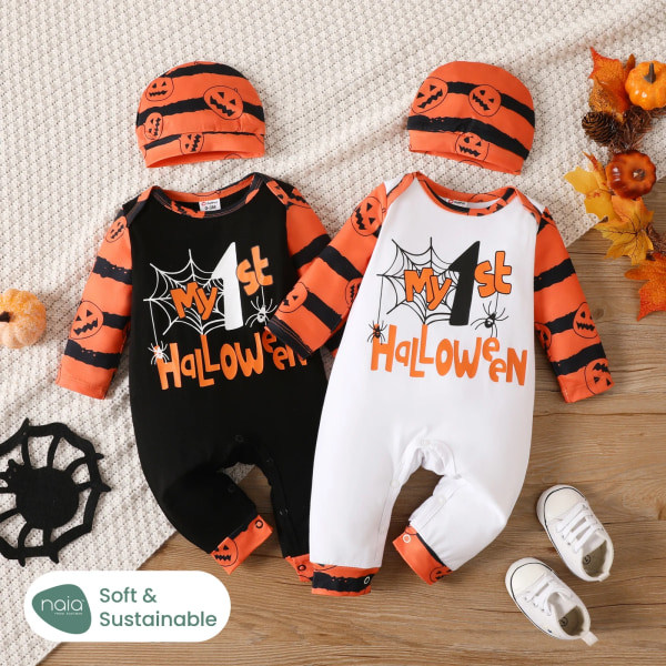 Halloween Baby Naia bokstaven pumpa mönster långärmad Jumpsuit Set White 3-6Months