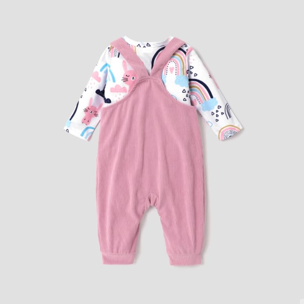 2st Baby Girl Allover Cat & Rainbow Print Långärmad t-shirt och broderad set Pink 6-9Months