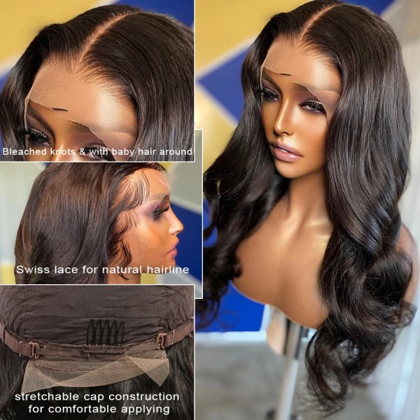 30 tums genomskinligt vatten vågigt spets främre människohår peruk Brazilian Body Wave spets frontal peruk för kvinnor Förplockad peruk 180% 10inches 13x4 Lace Wig