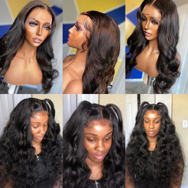 30 tums genomskinligt vatten vågigt spets främre människohår peruk Brazilian Body Wave spets frontal peruk för kvinnor Förplockad peruk 180% 30inches 4x4 Lace Wig