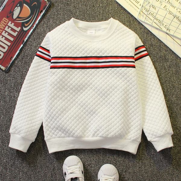 Kid Boy Preppy-stil Randig Webbing Textured Pullover Sweatshirt White 7-8Years