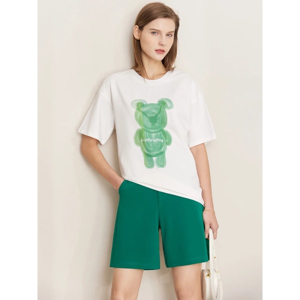Minimalism Byxor för kvinnor 2022 Sommar Tvådelade set Outfits T-shirts Casual Dam Shorts för Dam Separat rea 12240594 green shorts L