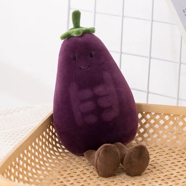 Kawaii Face Grönsaksaubergine Plyschleksak fylld mjuk frukt Päron Persika Banan Blidka dockleksaker för barn Flicka Födelsedagspresent Deco 25cm eggplant