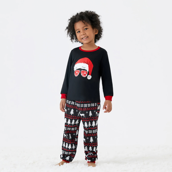 Julfamilj Matchande tomtehattar och renar med långärmad röda pyjamasset (flammsäker) Black Kids4-5Years