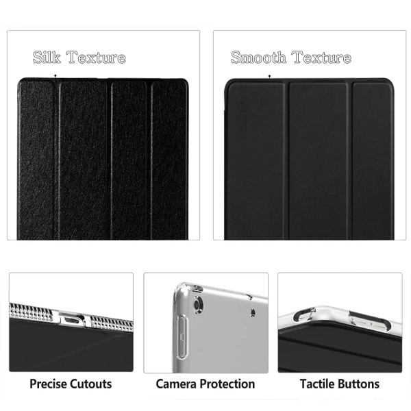 Case för Apple iPad 7 8 9 10.2 2019 2020 2021 A2270 A2428 A2429 7:e 8:e 9:e generationens Trifold Leather Flip Smart Cover iPad 8th 10.2 2020 Pure Black