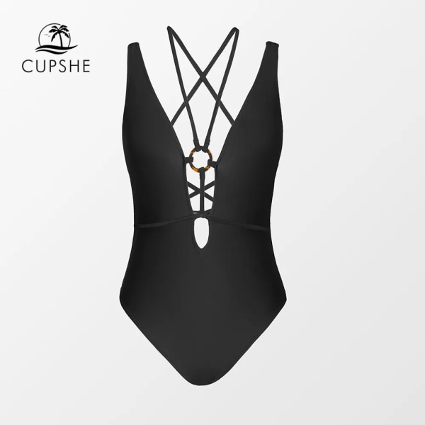 Strappy Cut Out One-Piece Baddräkt För Kvinnor Svart Sexig Plunge Backless Monokini Badkläder 2023 Ny Baddräkt Strandkläder DAA12E2F001TT M