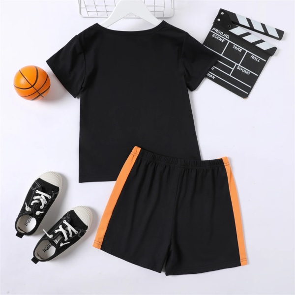 2-delad Kid Boy Basket/Football Print Kortärmad T-shirt och set Black 6-7 Years