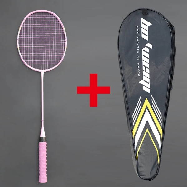 Ultralätt 8U kolfiberbadmintonracket med presentförpackning 24-30LBS Professionell racket Offensiv racketsträngar Väskor Overgrip Pink