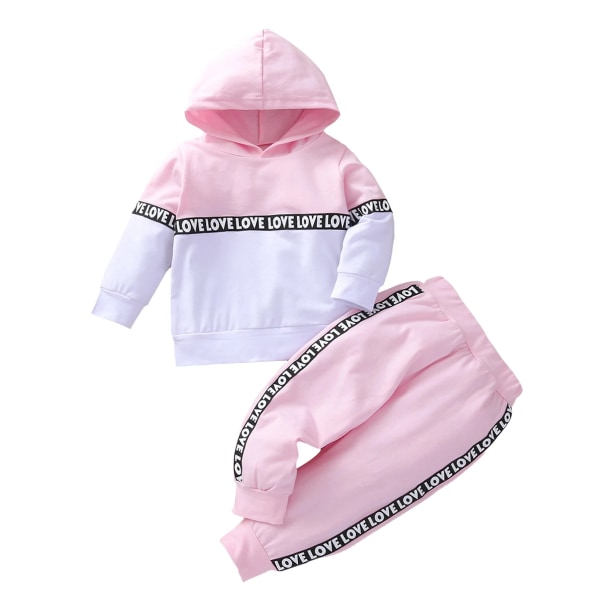 2st Print Split Color Block Hooded Långärmad Baby Pink 18-24 Months