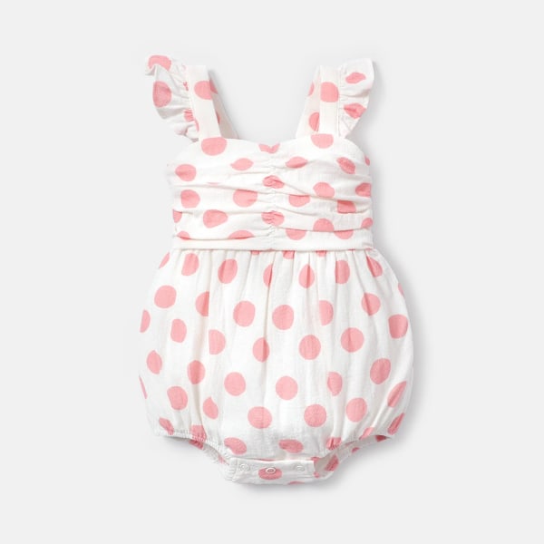 Baby Girl 100% bomull Polka Dot Print Flutter-sleeve Ruched Romper PinkyWhite 3-6Months