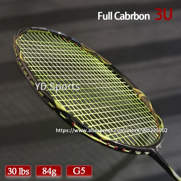 Offensiv Tyle Hard Rod Full Carbon Fiber Strung Badmintonracket Lättvikt 3U 85G G5 Professionell Racket Med Väskor Speed green
