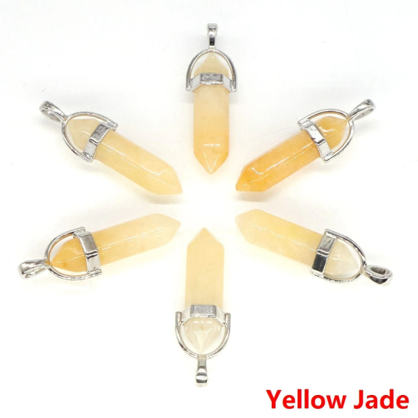 25st hexagonala kolumnspetshängen Naturlig ametist Rosenkvartssten Healing Crystal DIY Charm Smycken Halsband Tillbehör Yellow Jade