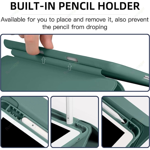 Med case för iPad 6:e/5:e generationen för iPad 9.7 (2018/2017) iPad Air 2 9.7 iPad 10:e 10.9 iPad 7:e 8:e 9:e 10,2 Dark green Pro 11 2020 2021