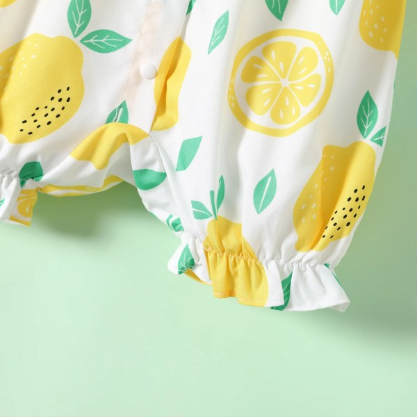 Baby Girl Allover Gul pläd/ print Snap Romper med fladdrande ärmar Yellow 0-3Months