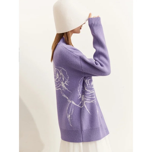 Minimalistisk Lazy Wind Wool Knit Cardigan för kvinnor 2023 Ny lös topp V-ringad Mjuka stickade plagg Långärmad vinterkappa 72240108 purple S