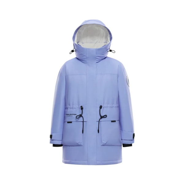 Bosdeng Winter Nytt dammode Vinterkläder Medium lång dunjacka justerbar midja avtagbar hatt B10143562 Ice Rain Blue 5411 S160