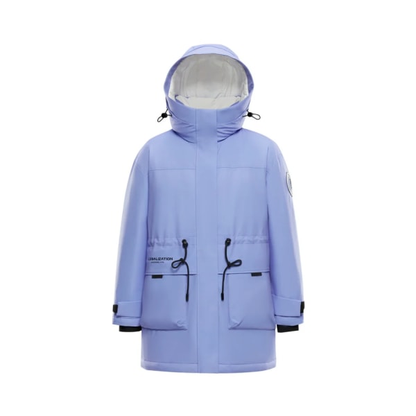 Bosdeng Winter Nytt dammode Vinterkläder Medium lång dunjacka justerbar midja avtagbar hatt B10143562 Ice Rain Blue 5411 XS155
