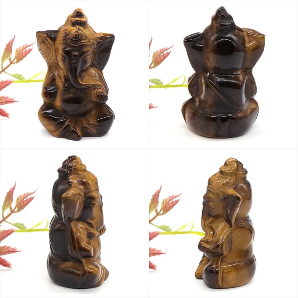 Ganesa Elefant Buddha Naturstenar Rosenkvartskristaller Healing Andlig tro Figurin Be Rikedom Lyckliga hantverk Heminredning Tiger Eye 2.4 inch