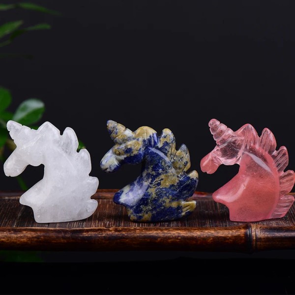 1 ST Naturliga ädelstenar Handgravering Färg Enhörningssten Hantverk ädelsten för heminredning eller Fengshui Spirit Healing Stone DIY-gåva Unicorn 4