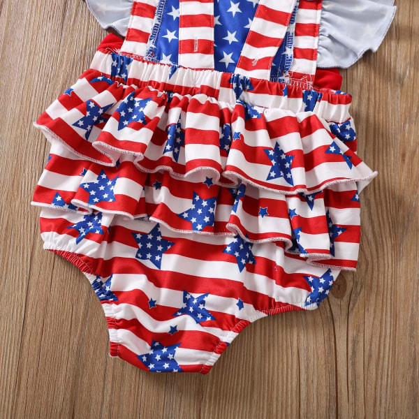 Independence Day 2st Baby Girl Flutter-sleeve Body och Pannband Set Colorblock 0-3Months
