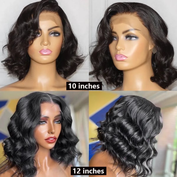 13x1 Transparent Front Peruk Kort Bob Peruk Kroppsvåg Spets Frontal Människohår Peruk För Svarta Kvinnor Loose Wave Vågig 4x4 Closure Peruk 12inches 4x4 Bob Wig