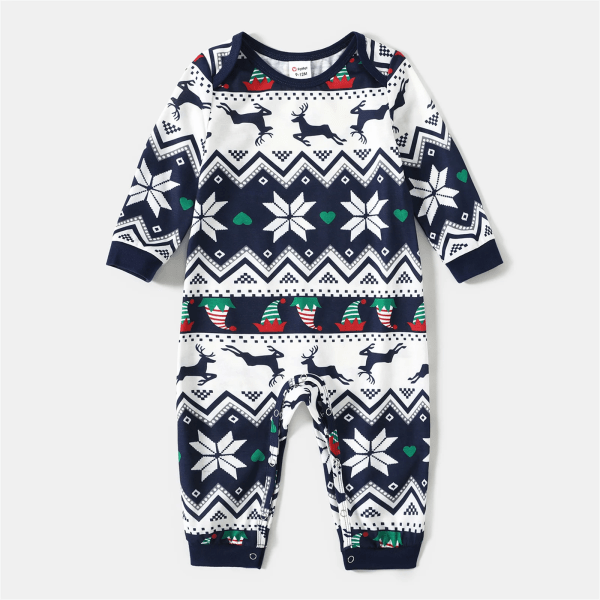 Julfamiljsmatchande mörkblå grafisk långärmad pyjamasset (flammsäker) Blueblack Baby 12-18M