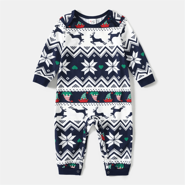 Julfamiljsmatchande mörkblå grafisk långärmad pyjamasset (flammsäker) Blueblack Baby 9-12M
