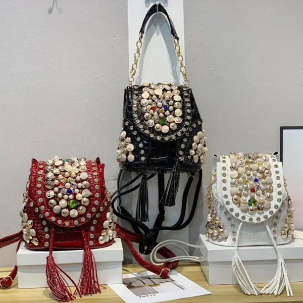 lyxig designer ryggsäck läder svart vintage ryggsäck handväskor för kvinnor ryggsäckar messenger bag bolsos para mujer skolväskor Red