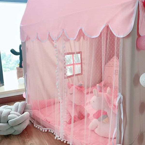 Stort leksakstält för barn 1,35 M skjul Vikbart barntält Baby Flickor Rosa Prinsessan Slott Barnrumsdekoration 01 only single tent