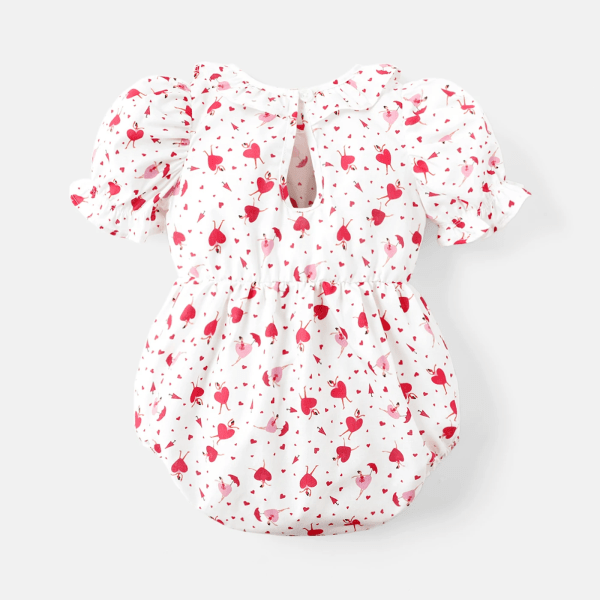 Baby Girl 100% bomull Heltäckande hjärta Print volang krage Puff-ärm Romper White 12-18Months