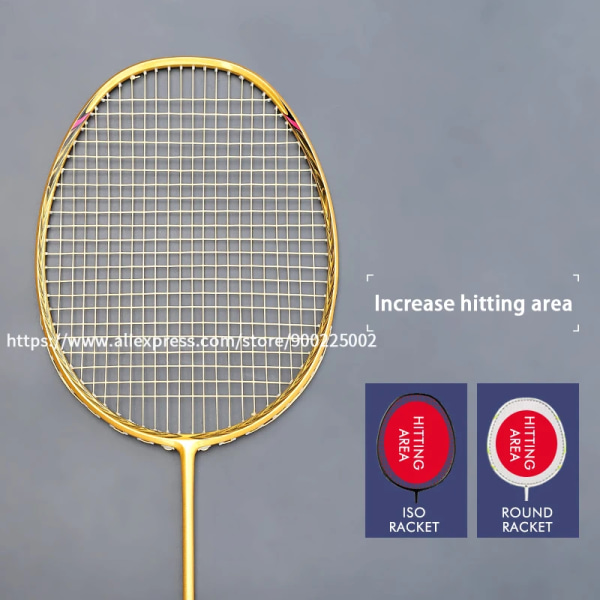 Professionell Carbon 5U badmintonracketväska med snöre Offensiv typ racket Raquette Ultralätt grepp Padel Raqueta Strung 5u Gold
