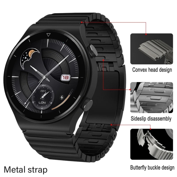 Metallrem för Samsung Galaxy watch 46mm Gear S3 Frontier Amazfit GTR High end armband i rostfritt stål för Huawei Watch GT2/3 Black Quick release 22mm