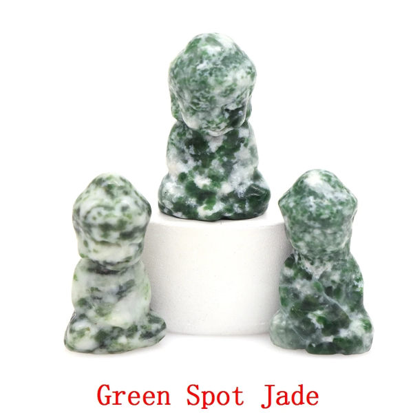 Buddhastaty Naturstenar Reiki Healing Kristaller, Andlig tro Figurine Be Rikedom Lucky Crafts Hem pärla dekoration 1,2" Green Spot Jade 5 pcs