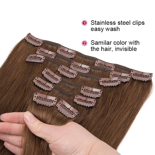 7st Klippbara hårbitar Rak klämma i människohårförlängningar 100 % äkta människohårklämma i naturliga hårförlängningar 26 tums hår 18 18inch 100gram