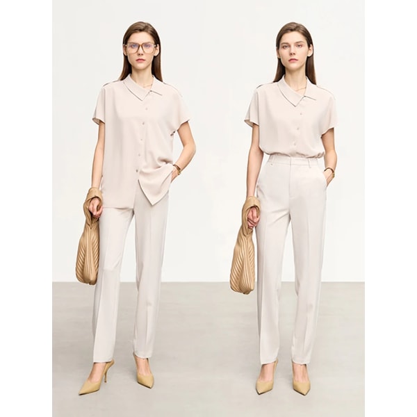 Minimalism Asymmetrisk Turndown-krage Lös chiffong Damskjortor & blusar Chic 2023 Summer Solid Dam Toppar 12342565 apricot L